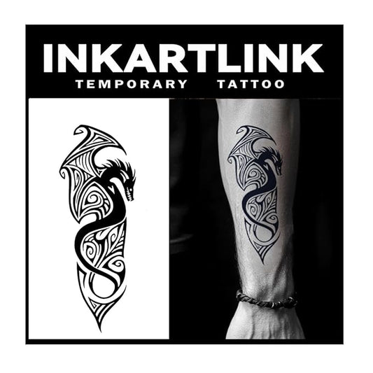 INKARTLINK Tattoo Tech, 2 Sheets Medium Semi Permanent Tattoo, Adult Art Design Temporary Tattoos, Lasts 1-2 Weeks, Waterproof, Realistic Look, No Adhesive, No Reflection (Evil Dragon Design)