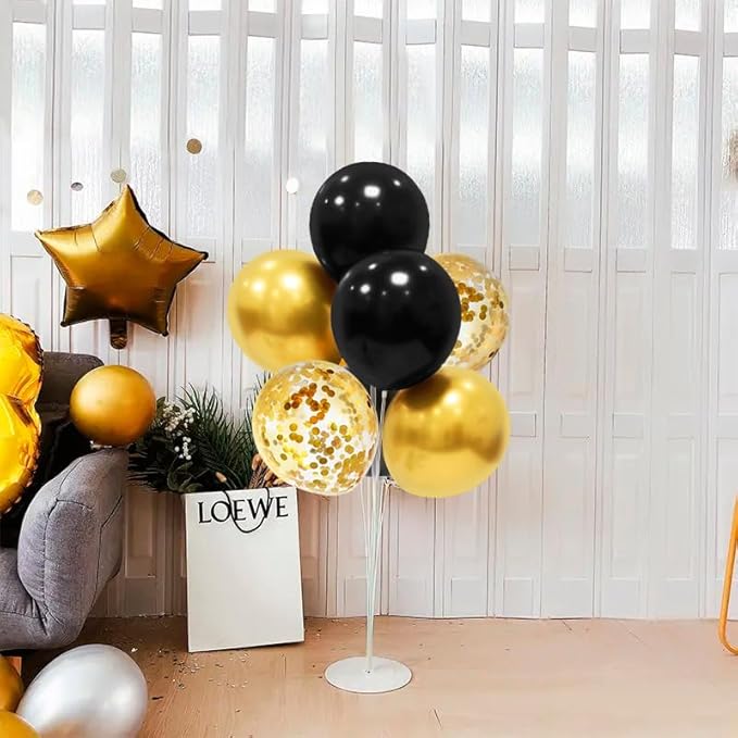 Black and Gold Balloon Stand Centerpiece Table Decorations Black and Gold Party Decorations for Birthday Wedding Retirement Anniversary Father's Day New Year Graduation 2025 (Black gold set5)
