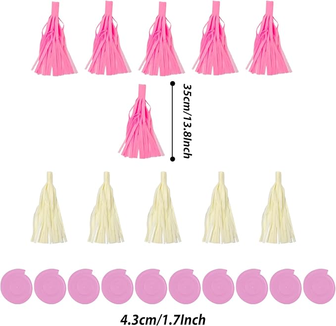 ZERODECO Party Decorations, 41 Pcs Pink Papar Fans Pompoms Garlands String Tissue Paper Tassel for Fiesta Home Bridal Baby Shower Wedding Boy Girl Birthday Party