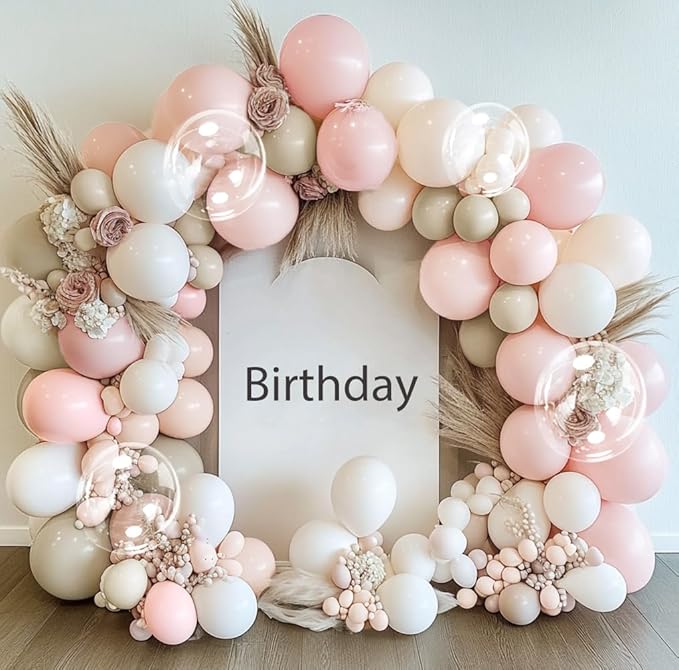 Pink White Sand Balloon Garland Double Stuffed Pastel Pink Cream Beige Balloon Arch Kit Boho Light Blush Nude Balloons for Baby in Bloom Baby Shower Women Birthday Wedding Party Decor