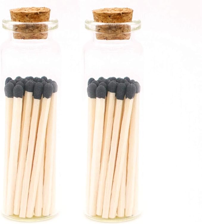 River Birch Matches in The Bottle with Striker - Decorative Home Matches with Glass Match Holder - Set of 2 Bottles with Safety Matches - Black Tip, 2 Inches, 40 Matches