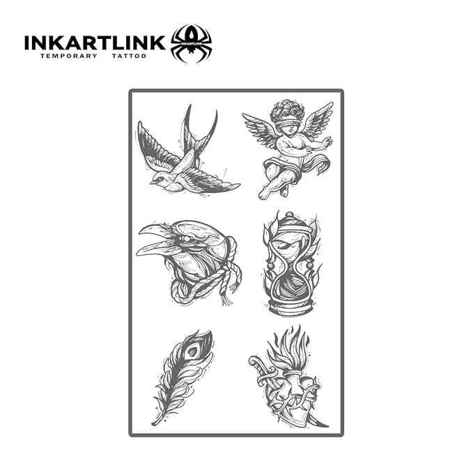 INKARTLINK Tattoo Tech, 2 Sheets Medium Semi Permanent Tattoo, Adult Art Design Temporary Tattoos, Lasts 1-2 Weeks, Waterproof, Realistic Look, No Reflection (Angel Totem)