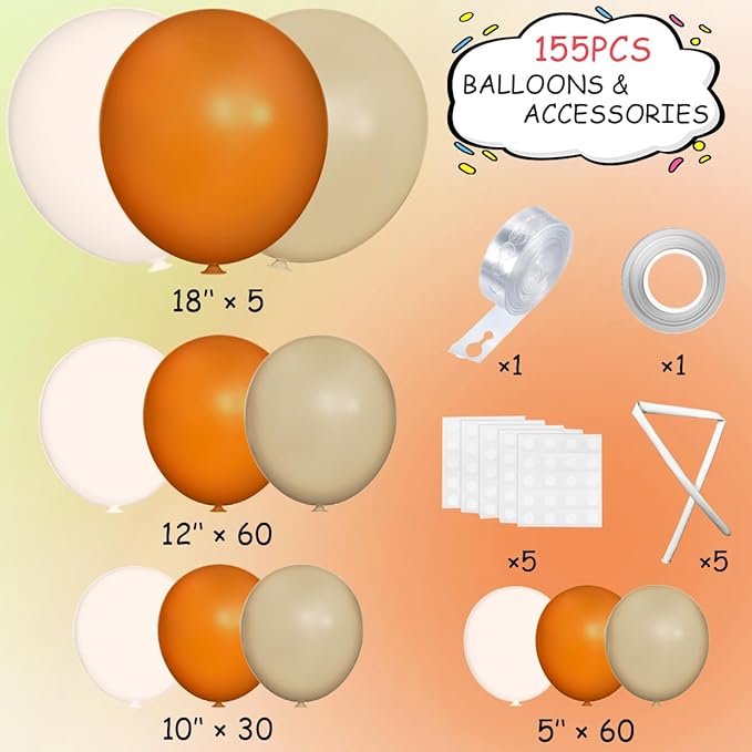 Burnt Orange Boho Balloon Garland Arch Kit, 155Pcs Pastel Brown Macaron Pink Balloons for Fall Baby Shower ThanksGiving Birthday Party Decorations