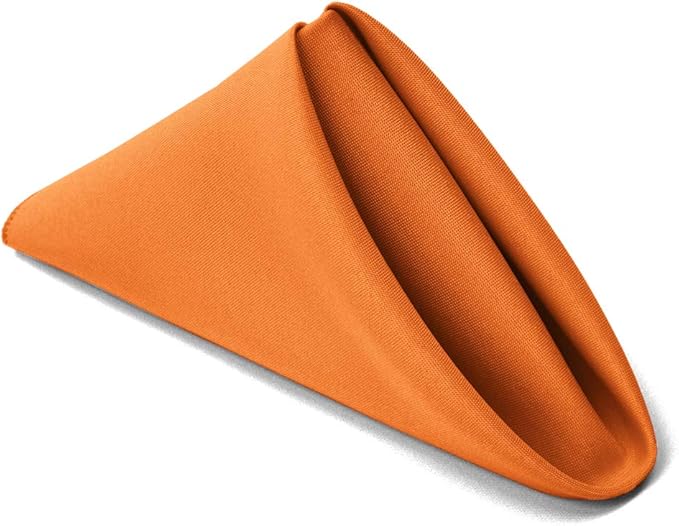 TableLinensforLess 17"x17" Polyester Cloth Napkins, Set of 12 (Pumpkin Orange) | Easy-Care, No-Iron Finish, Superior Color Retention, Machine Washable