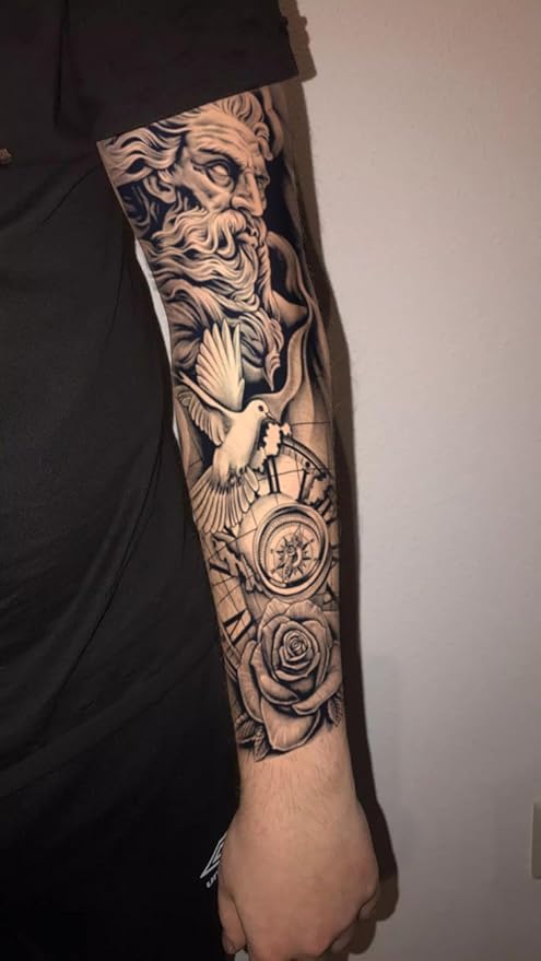 INKARTLINK Semi Permanent Tattoo, 2pcs Full Arm Large Size Art Party Tattoo, Comes With a Pair of Anti-transfer Sleeves, Lasts 7-15 Days, Waterproof and Anti-reflective (Old Man Time)