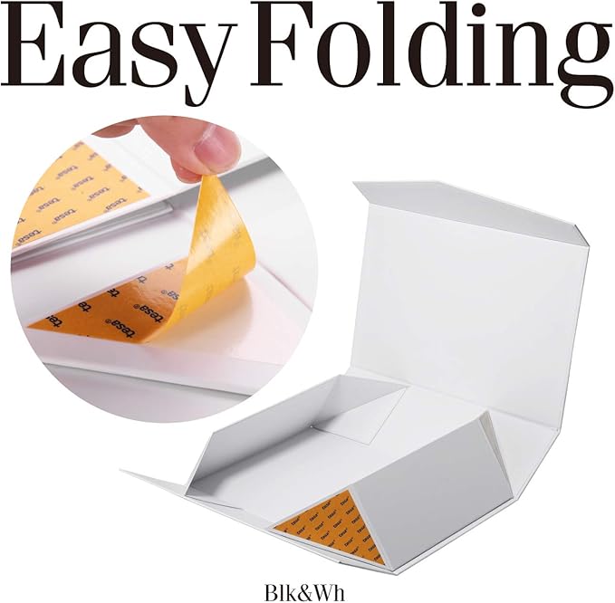 BLK&WH 6 Large Collapsible Gift Boxes with Magnetic Lids, Bridesmaid Proposal Boxes (Matte White)