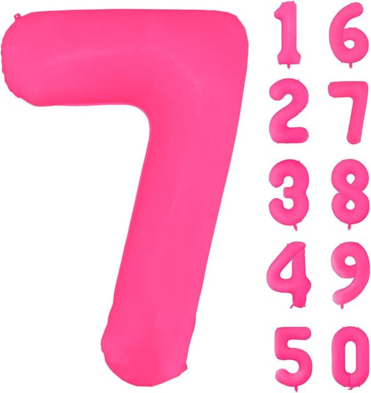 Fluorescent Rose Red Number Balloon 40 inch Giant Foil Helium Balloons Pink Number 7 Balloon for 7th Birthday Party Decorations