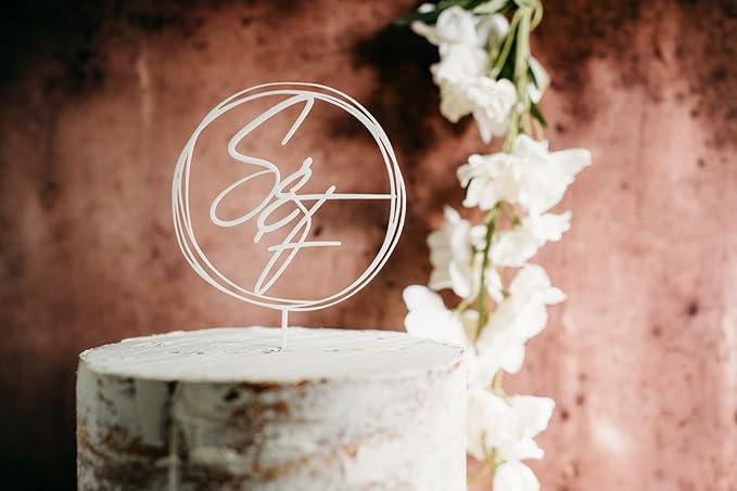 Custom Cursive Wedding Personalized Acrylic and Wood Cake Topper, Modern Handwriting, Cake Topper, Birthday Topper, Rustic Elegant Cake Toppers