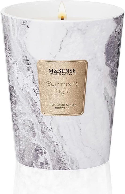 M&SENSE Summer Night Scented Candles for Home, 3 Wick Highly Scented Jar Candle, 14.1 Oz 80H Long Lasting Burning Christmas Candle for Women, Aromatherapy Candles for Holiday Christmas Gift