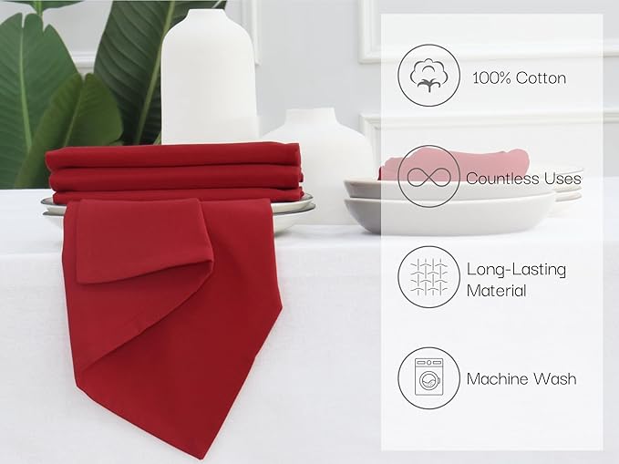 PurpleEssences Set of 12 Cloth Dinner Napkins 100% Cotton 18x18 Inch - Soft Durable Washable - Ideal for Farmhouse Party Fall Thanksgiving - Perfect Everyday Use Table Linen - Red
