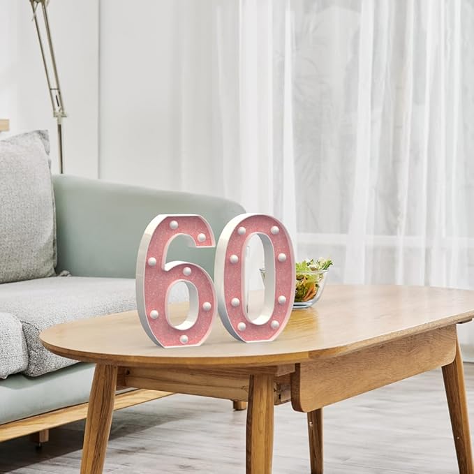 Marquee Numbers Light up LED, Pink Glitter Plastic Numbers Sign, Night Light Decor for Graduation Engagement Wedding Baby Shower Birthday