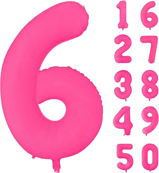 Fluorescent Rose Red Number Balloon 40 inch Giant Foil Helium Balloons Pink Number 6 Balloon for 6th Birthday Party Decorations