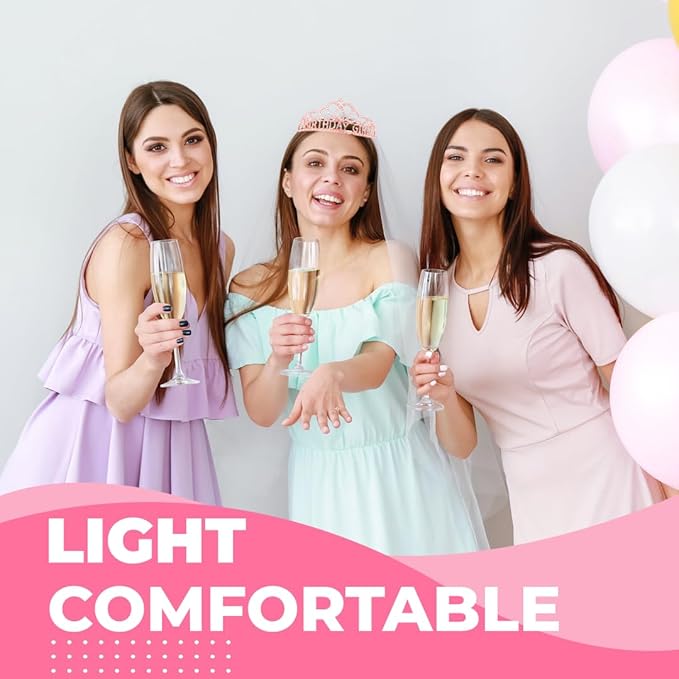 Birthday Tiara and Crown with Sash for Women, Hair Accessories for Wedding Party Costume (A1 - Rose)