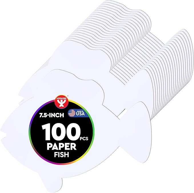 Hygloss Fish Shape Paper Cut-Outs for Arts & Crafts-Many Creative Uses-Classroom Activities-7.5 Inches-100 Pcs, White