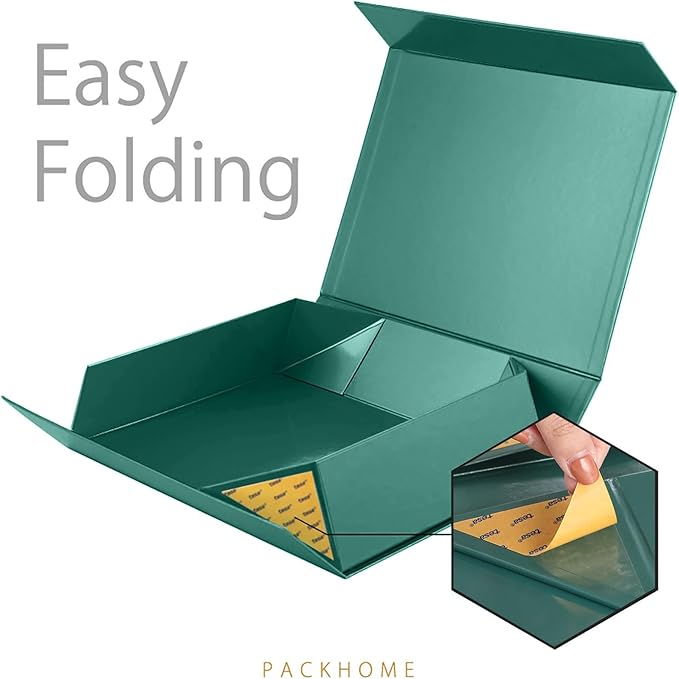 PACKHOME Large Christmas Gift Box 13.5x10x3.5 Inches, Sturdy Shirt Box with Magnetic Lid for Multiple Occasions (Glossy Green)
