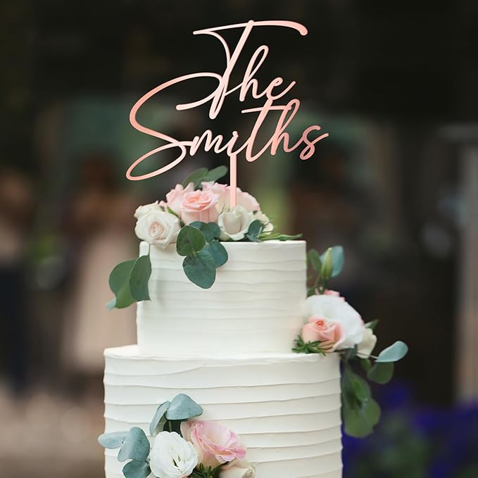 Personalized Wedding Cake Topper in Acrylic Custom Bride and Groom Last Name Cake Decoration