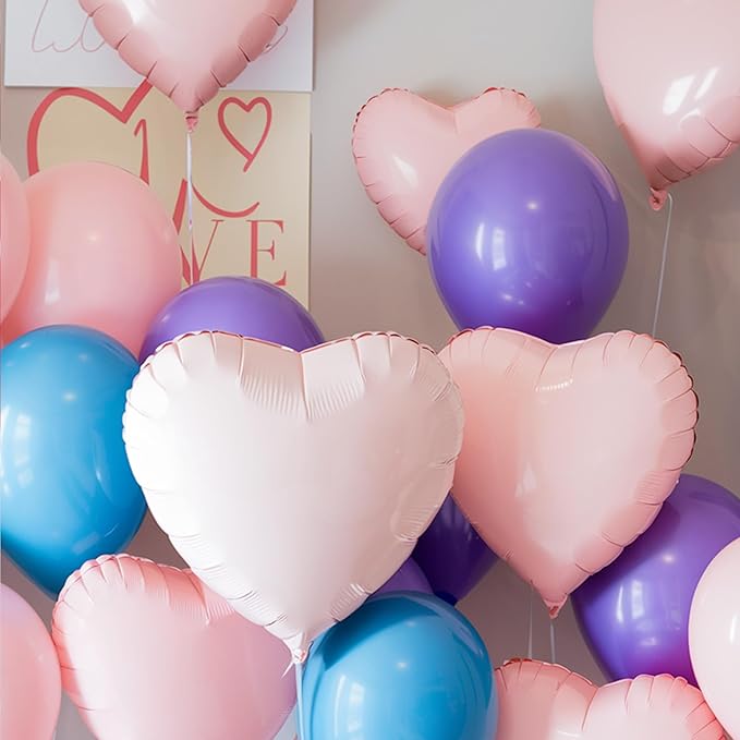 Baby Pink Heart Balloons, 18 Inch Pink Heart Shape Balloon, 12PCS Large Pastel Pink Helium Foil Heart Romantic Balloon for Girls Birthday Wedding Engagement Anniversary Princess Party Decoration