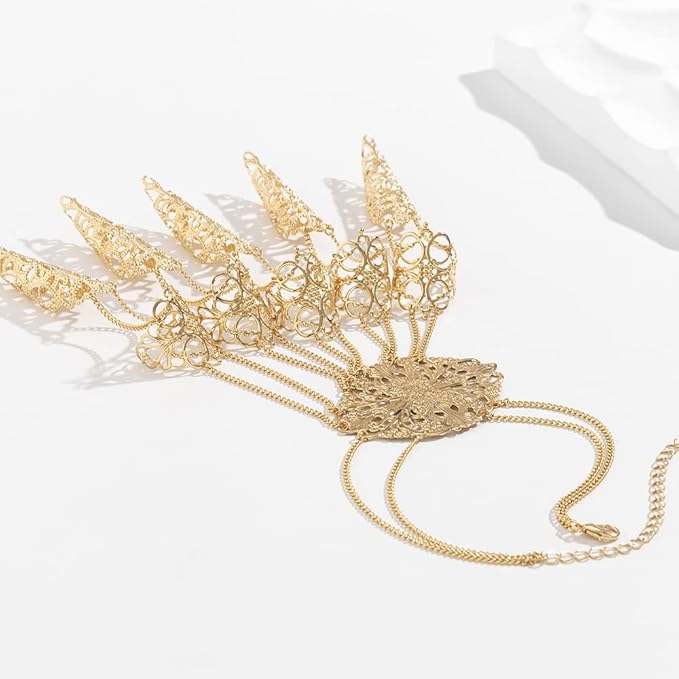 Octwine 1 pcs Ancient Queen Bracelet with Finger Nails Tip Claw Belly Dance Hand Chain Indian Dainty Costume Finger Nails Bracelet for Women