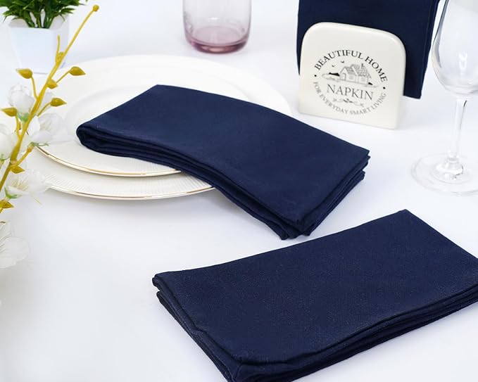 Blue Needles Solid Cloth Napkins Set of 12 Navy Blue 100% Cotton Dinner Napkins 18x18 inches - Soft, Reusable, Absorbent & Washable Fall Thanksgiving Linen, Ideal for Events, Parties & Everyday Use