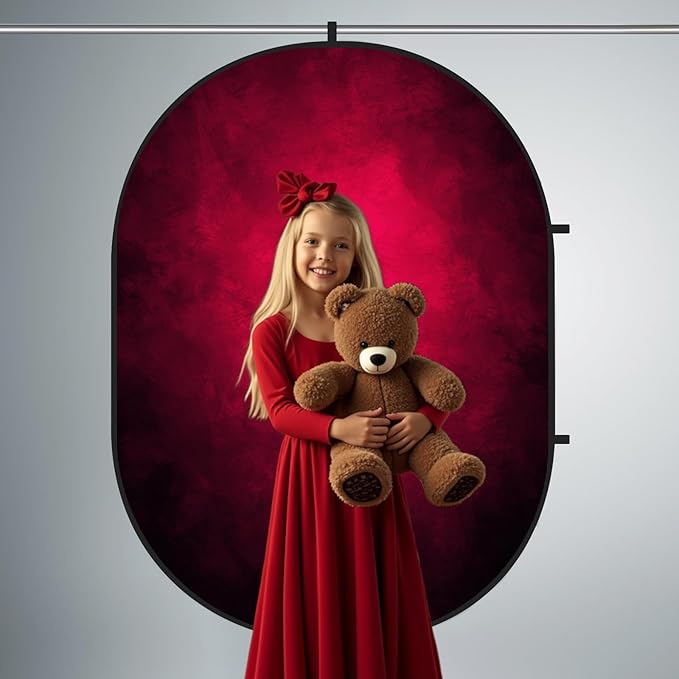 Kate Collapsible Backdrop Pop Up Backdrops Portable Red Cyan Photo Background, Video Conference, Portrait Photography, 5x6.5ft