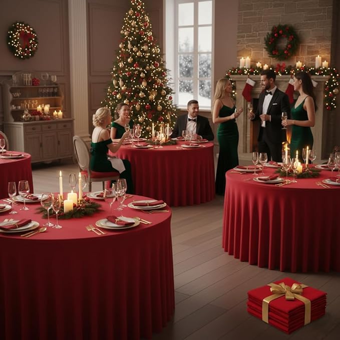 HolidayIdeas 6 Pack Red Spandex Table Skirt for 60 Inch Round Table, Fitted Stretch Covers for Christmas Receptions, Holiday Galas