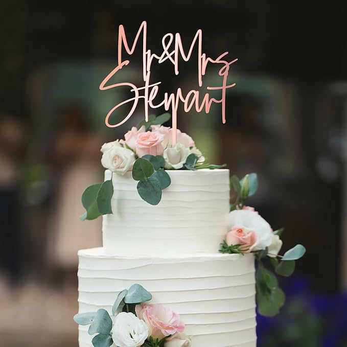 Personalized Mr & Mrs Wedding Cake Topper with Custom Bride and Groom's Last Name Cake Decoration in Acrylic