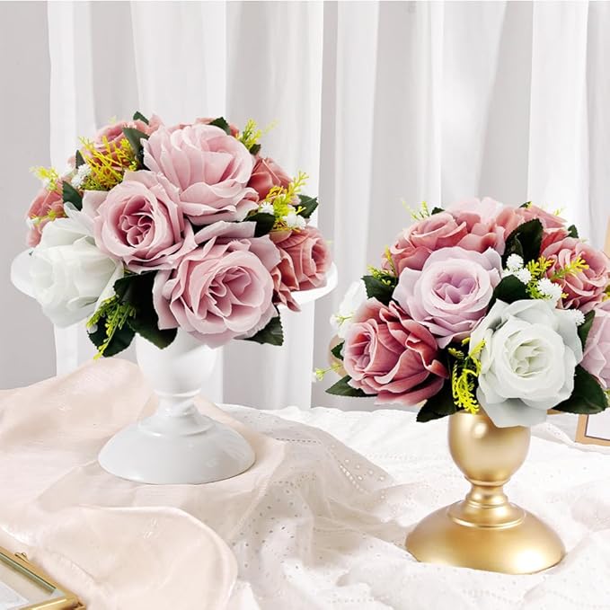 10Pcs Artificial Flower Balls for Centerpieces, Large Round Rose Balls for Parties Valentine's Day Wedding Centerpieces and Home Office Decor (Dusty Pink & White)