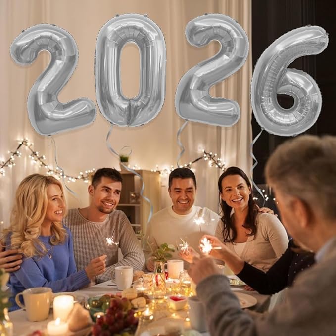 2026 Balloons, 40 Inch 2026 Number Balloons Silver 2026 Balloon Large Foil New Year Balloon Numbers 2026 Mylar Baloons for Birthday Christmas Graduation New Years Eve Party Supplies Decorations