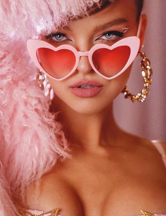 8 Pack Heart Sunglasses Vintage Cat Eye Heart Glasses Retro Bachelorette Bride Sunglasses Bulk for Women