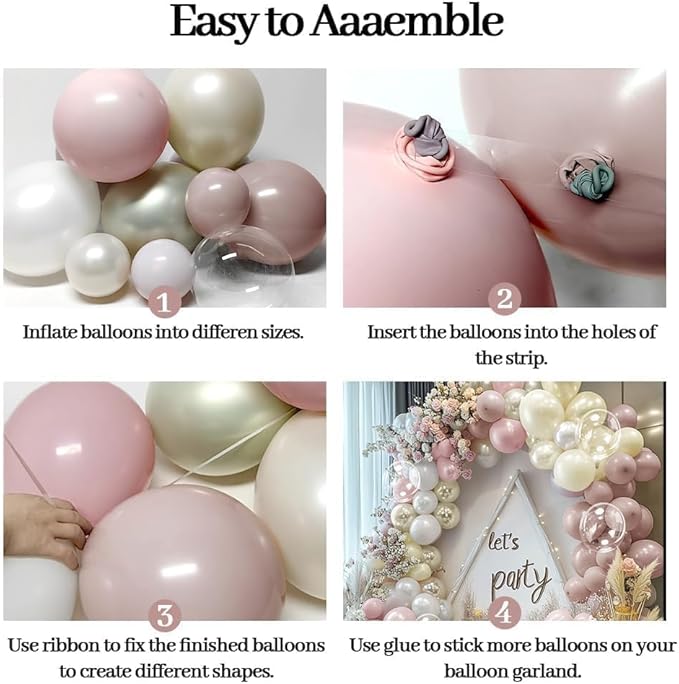 Dusty Pink White Beige Balloon Arch - Double Stuffed Pink Mauve Pearl White Nude Gold Balloon Garland Kit Boho Blush Cream Balloons for Baby in Bloom Baby Shower Bridal Wedding Birthday Party Decor