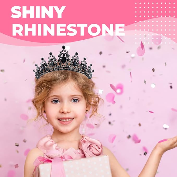 Birthday Tiara Crown with Sash for Women, Headband Hair Accessories for Wedding Party Costume Black