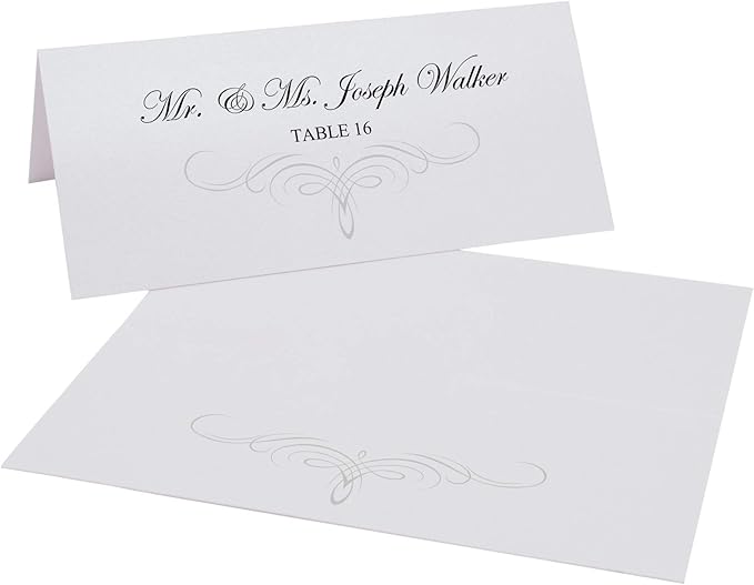 Decadent Flourish Place Cards, Silver (Choose Color), Set of 150, Pre-cut and Scored - Wedding, Party, Dinner, and Special Events - Made in the USA