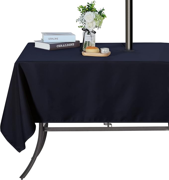 SARAFLORA Outdoor and Indoor Tablecloth -60x102 inch Navy, Wrinkle Free Washable Waterproof Table Cloth with Umbrella Hole and Zipper Rectangle Table Cover for Spring/Summer/Patio/Picnic/BBQS/Party