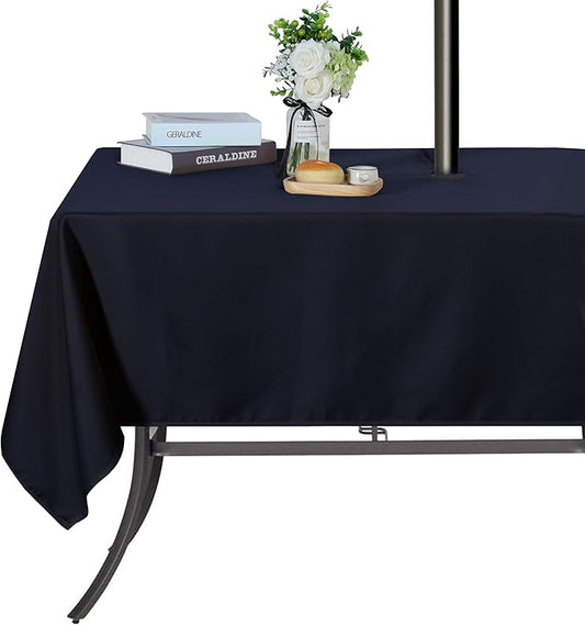 SARAFLORA Outdoor and Indoor Tablecloth -60x120 inch Navy, Wrinkle Free Washable Waterproof Table Cloth with Umbrella Hole and Zipper Rectangle Table Cover for Spring/Summer/Patio/Picnic/BBQS/Party