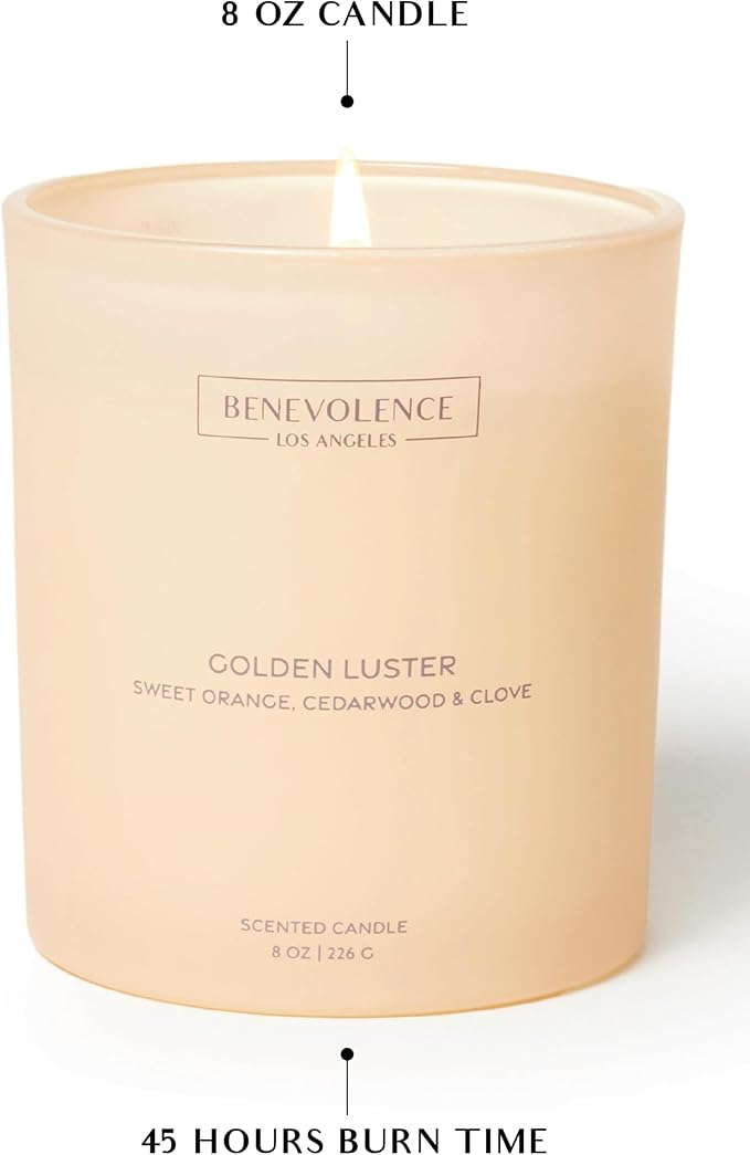 Orange, Cedarwood & Clove – Benevolence LA Fall Scented Candle for Home | 8oz, 45-Hour Burn | Natural Soy Wax, Cotton Wick | Warm Autumn Fragrance | Malibu Sands Collection – Gift for Women & Men