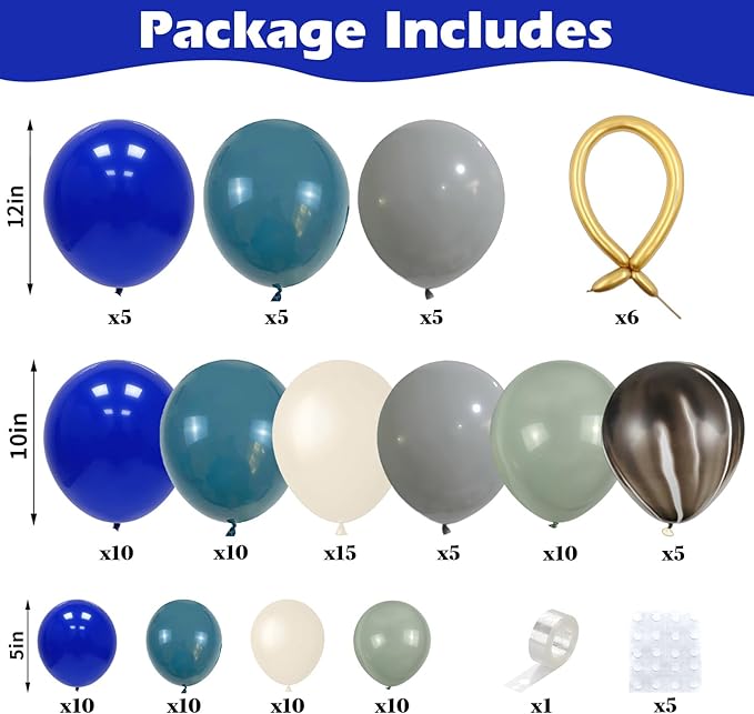 First Trip Around The Sun Balloons Arch Outer Space Astronauts Birthday Party Decorations Royal Blue Gray Beige Dusty Green White Gold Long Balloons Onyx Black Latex Helium Balloon