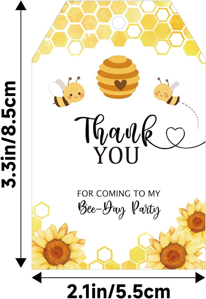 G2PLUS 50Pcs Bee Thank You Tags, Thank You for Coming Tags for Gender Reveal, White Paper Sunflower Bee Gift Tag with String for Baby Shower, 1st Birthday, Wedding Bridal Shower Party Favors