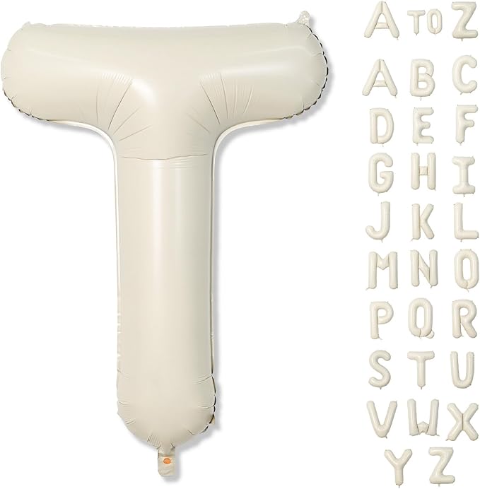 Cream Name Balloon Letters, Large Mylar Helium Alphabet T Custom Balloon Letter Beige Decor, 40 Inch Inflatable Sand White Letter T Foil Customize Balloons for Girls Birthday Party Decoration Supplies