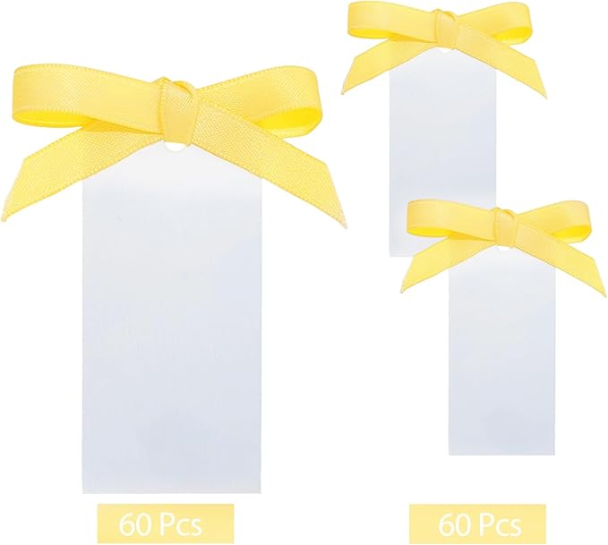 60pcs Wedding Banquet Place Cards for Table Setting.Name Table Cards .Name Cards with Ribbons. Can be Used for Wedding Banquet Table Decoration and Present Tags for Parties (Golden Yellow)