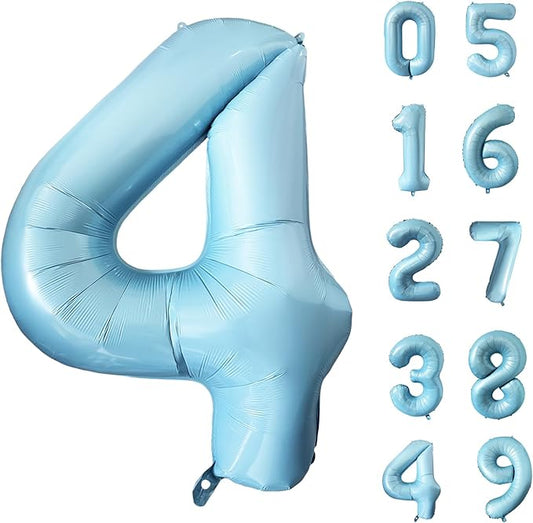 40 Inch Matte Blue 4 Number Balloons Light Blue Number 4 Foil Balloon Mylar Helium Balloon for Birthday Party Decoration Wedding Anniversary Supplies (Number 4)