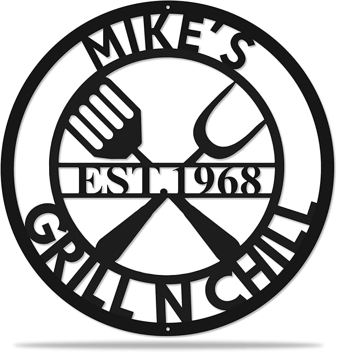 Personalized Metal BBQ Grill Sign, Custom Outdoor Kitchen Decor, Home Grilling Housewarming