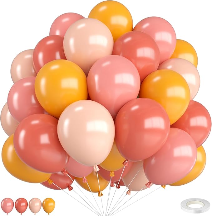 Pink and Yellow Balloons,12 Inch Retro Blush Pink Lemon Yellow Maca Orange Balloons for Girls Boho Birthday Bridal Shower Wedding Baby In Bloom Fall Party Decorations