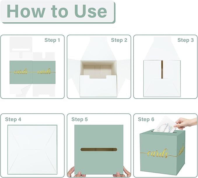 1 Pack Sage Green and Gold Foil Card Box for Party, 8.7" Sage Green Gift Card Box Money Box for Birthday, Wedding, Baby Shower, Retirement, Anniversary, Bridal Shower, Raffle Ticket