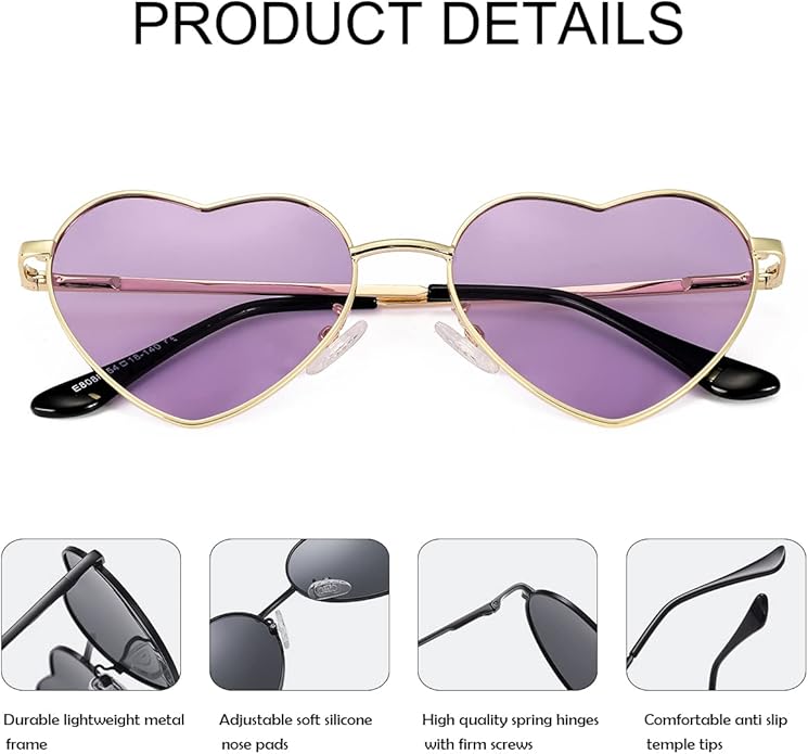 JOVAKIT Polarized Heart Sunglasses for Women Fashion Lovely Style Metal Frame UV400 Protection Lens
