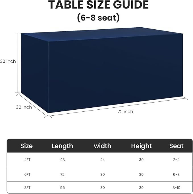 Ascoza 2 Pack Fitted Tablecloth for 6 Foot Rectangle Tables 72 x 30 Inch Navy Table Covers Water Resistant Polyester Table Cloth for Wedding, Parties,Display, Trade Show (Navy)