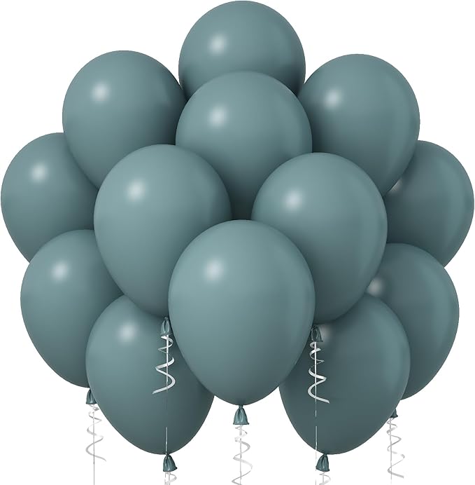 Slate Blue Balloons, 12 Inch 30 Pcs Dusty Dark Teal Latex Matte Retro Sea Fog Helium for Birthday Boho Baptism Baby Shower Party Decorations