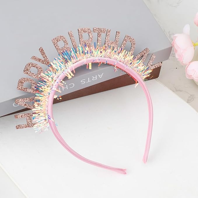 Birthday Headband Tiara, Happy Birthday Headband Tiara Accessories for Women, Rose Gold Tiaras Crown Accessories Decorations Party Favors for Girl Princess