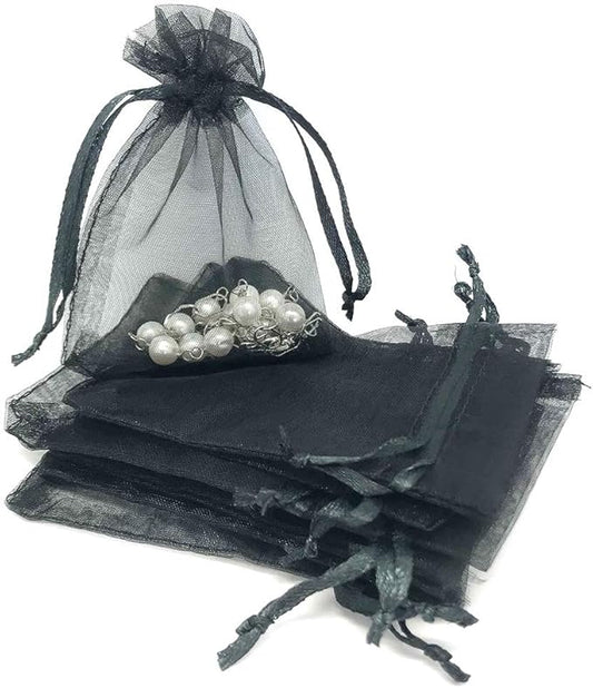 TheDisplayGuys 100-Pack 4x6 Black Sheer Organza Gift Bags with Drawstring, Goodie Bags for Jewelry, Candy, Treats, Wedding Favors Small Mesh