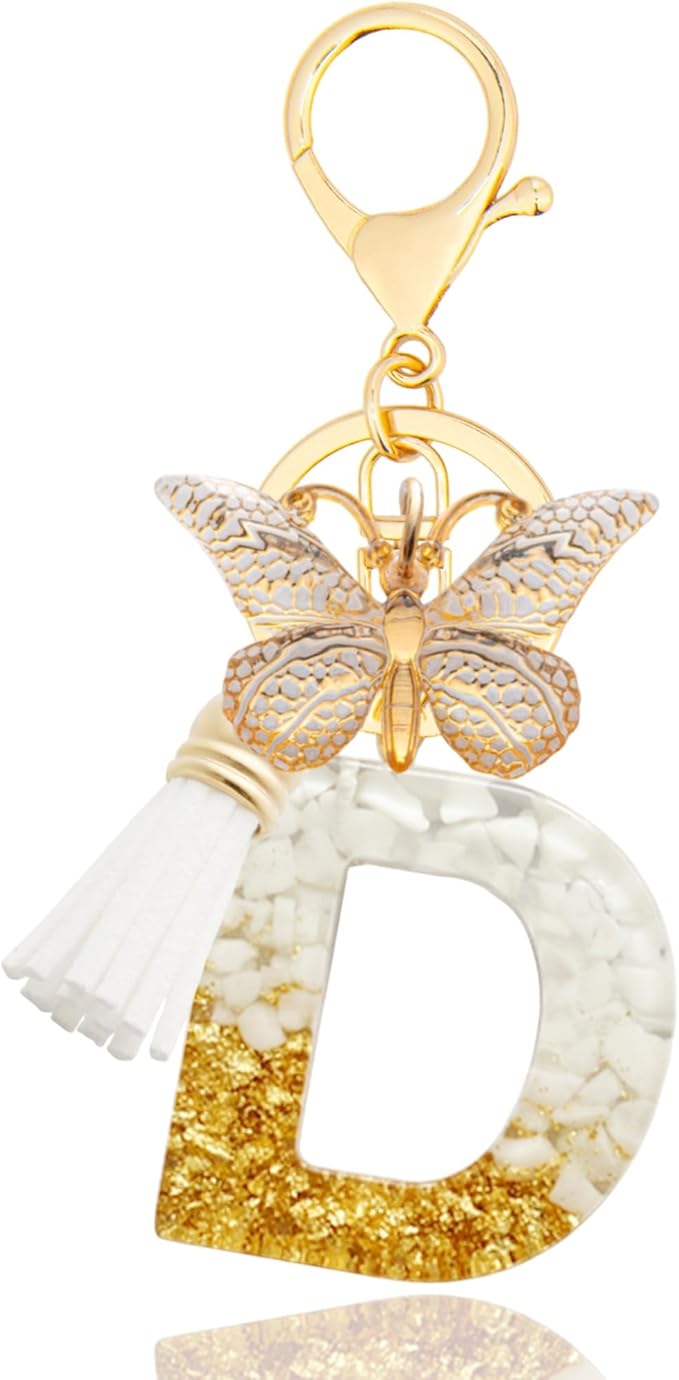 Initial Letter Keychain, Butterfly Keychain Cute Resin, Initial Keychain Backpack Charms, Key chain for Women, Girls