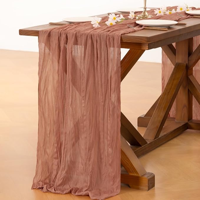 Socomi 10pcs Dusty Rose Fall Thanksgiving Cheesecloth Table Runner Boho Rustic Gauze 120 inch 10FT Cheese Cloth Runner for Wedding Party Baby Shower Birthday Home Decor Holiday Decorations